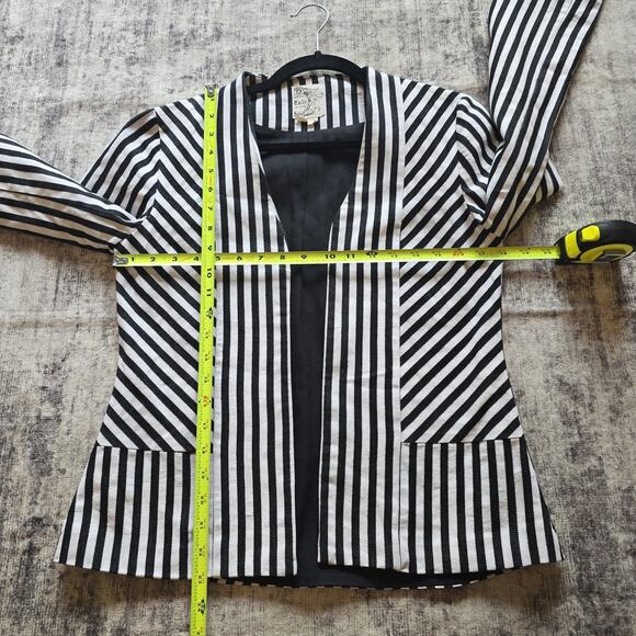 Tulle Blazer Jacket Womens Small Striped Open Front Lined Modern Workwear Career - Picture 6 of 10